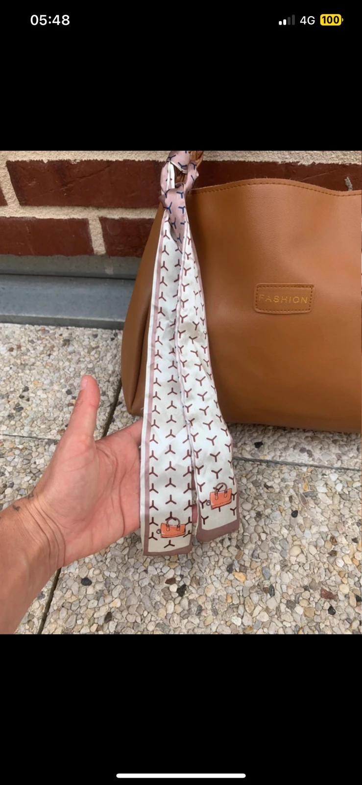 👜 Grand sac cabas camel avec anses tressées + foulard – Fashion 2