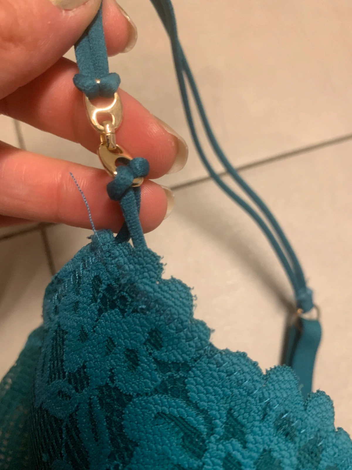 Soutien-gorge Undiz bleu canard / vert – dentelle florale – 90D – coques rembourrées – Undiz – taille 90D 4
