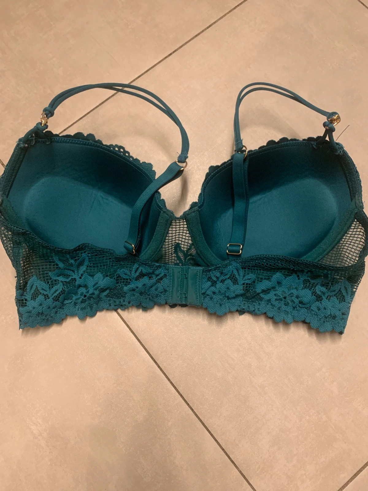 Soutien-gorge Undiz bleu canard / vert – dentelle florale – 90D – coques rembourrées – Undiz – taille 90D 5