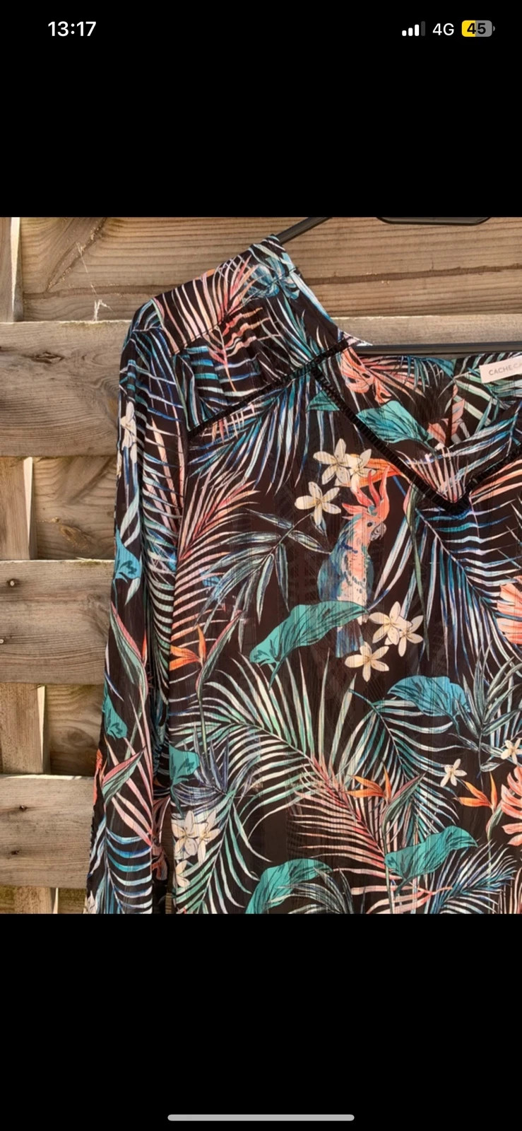 Blouse Cache Cache imprimé tropical fleuri exotique noir turquoise corail T36/S – Cache Cache – taille S / 36 / 8 4