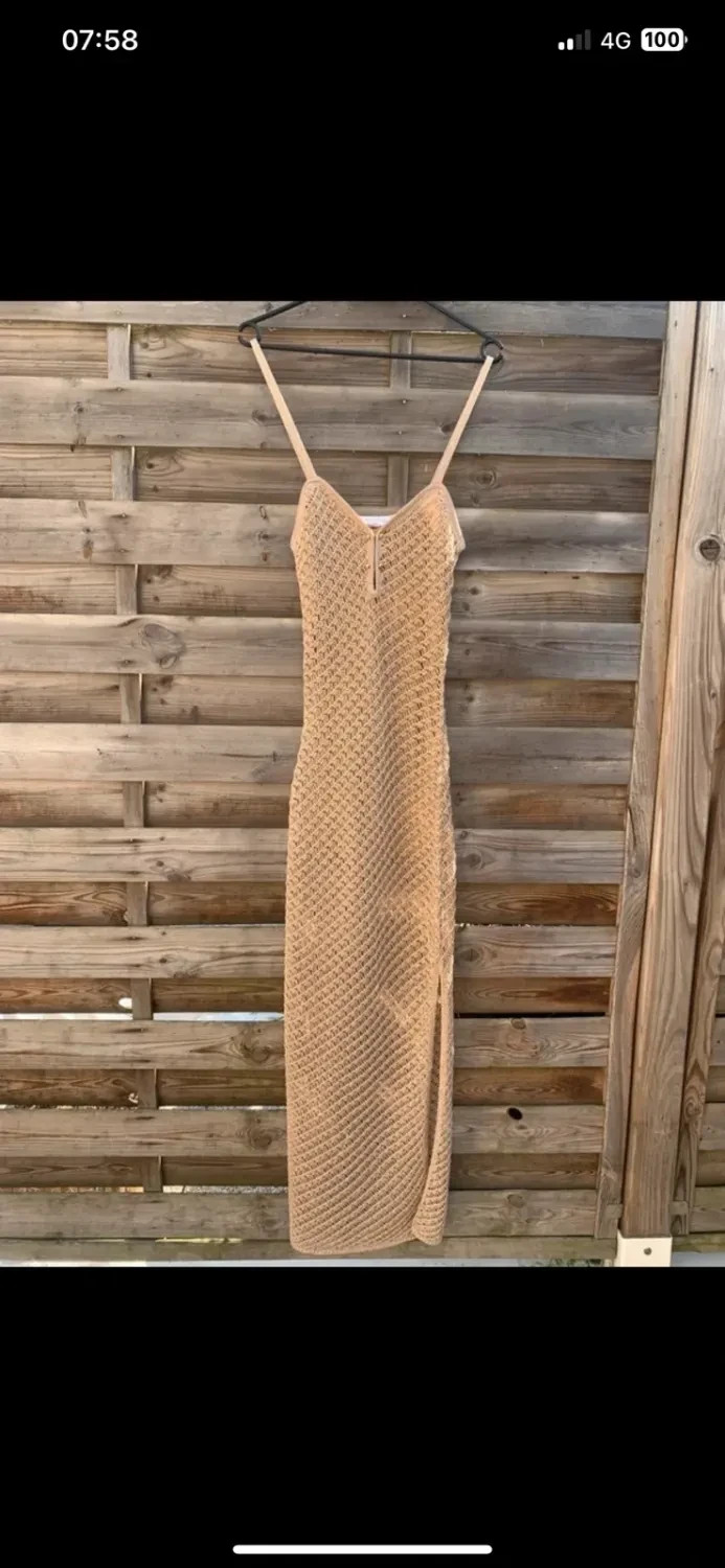 Robe longue crochet dorée- beige taille 36 - plage, vacances, bohème chic – taille S / 36 / 8 2