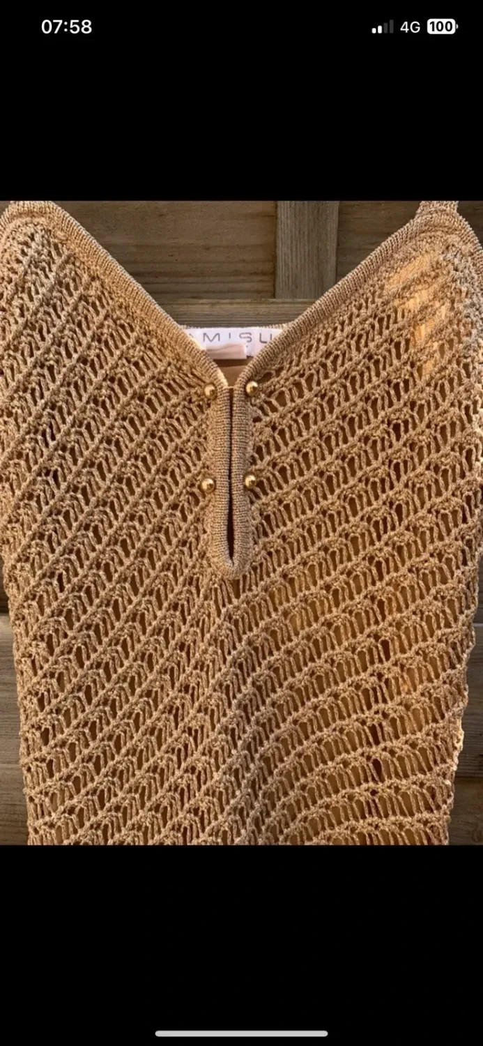 Robe longue crochet dorée- beige taille 36 - plage, vacances, bohème chic – taille S / 36 / 8 4