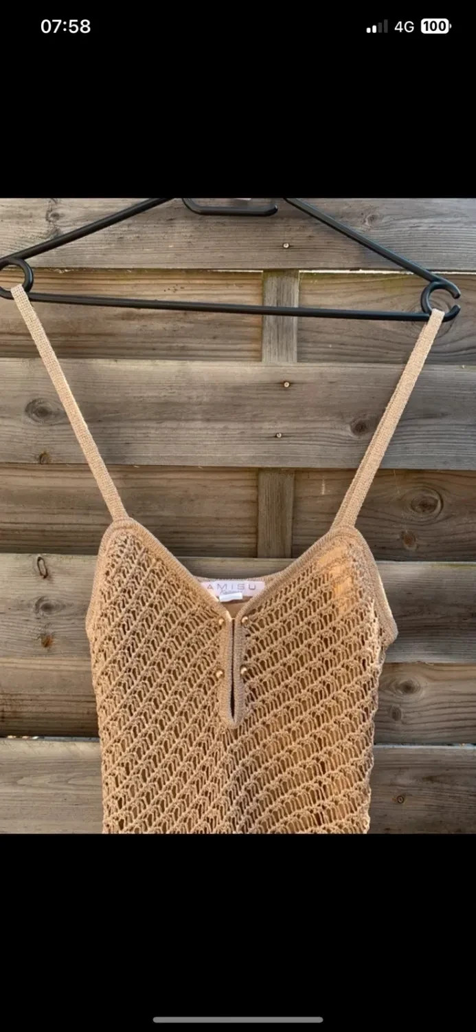 Robe longue crochet dorée- beige taille 36 - plage, vacances, bohème chic – taille S / 36 / 8 3