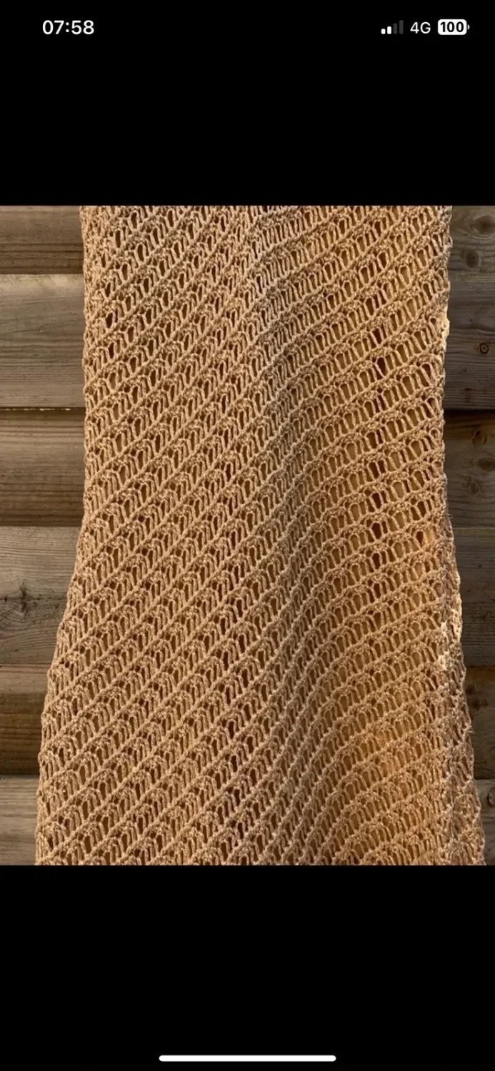 Robe longue crochet dorée- beige taille 36 - plage, vacances, bohème chic – taille S / 36 / 8 5
