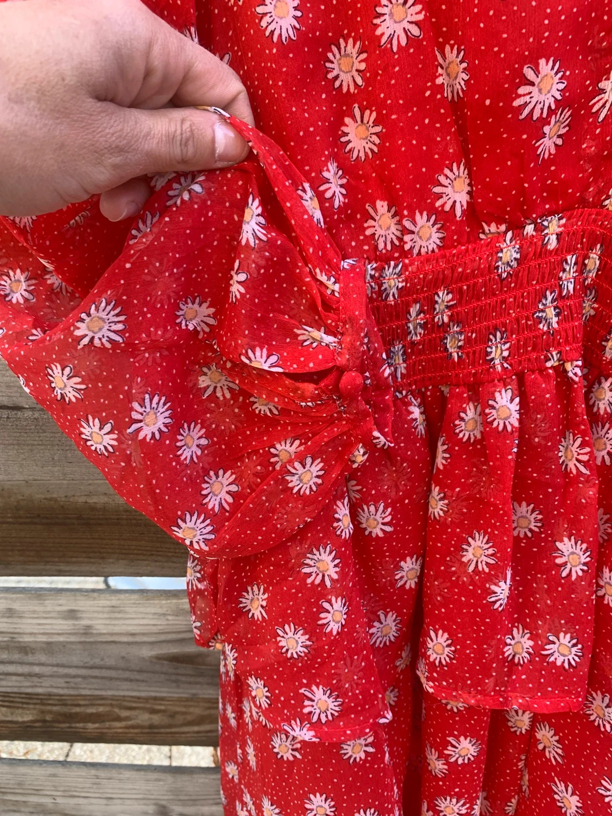 Robe Pepe Jeans fleurie manches longues rouge volants esprit bohème Neuve avec étiquette XS/34 – Pepe Jeans – taille XS / 34 / 6 5