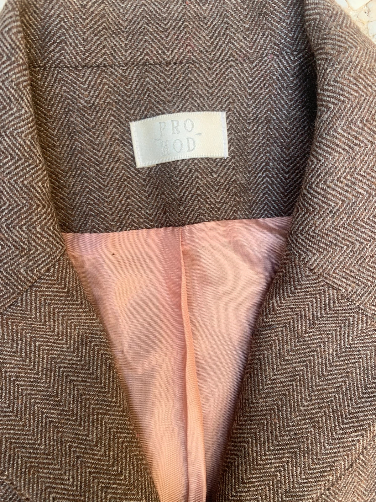 Ensemble tailleur vintage PRO-MOD marron chevrons veste + jupe T36 – Promod – taille S / 36 / 8 4