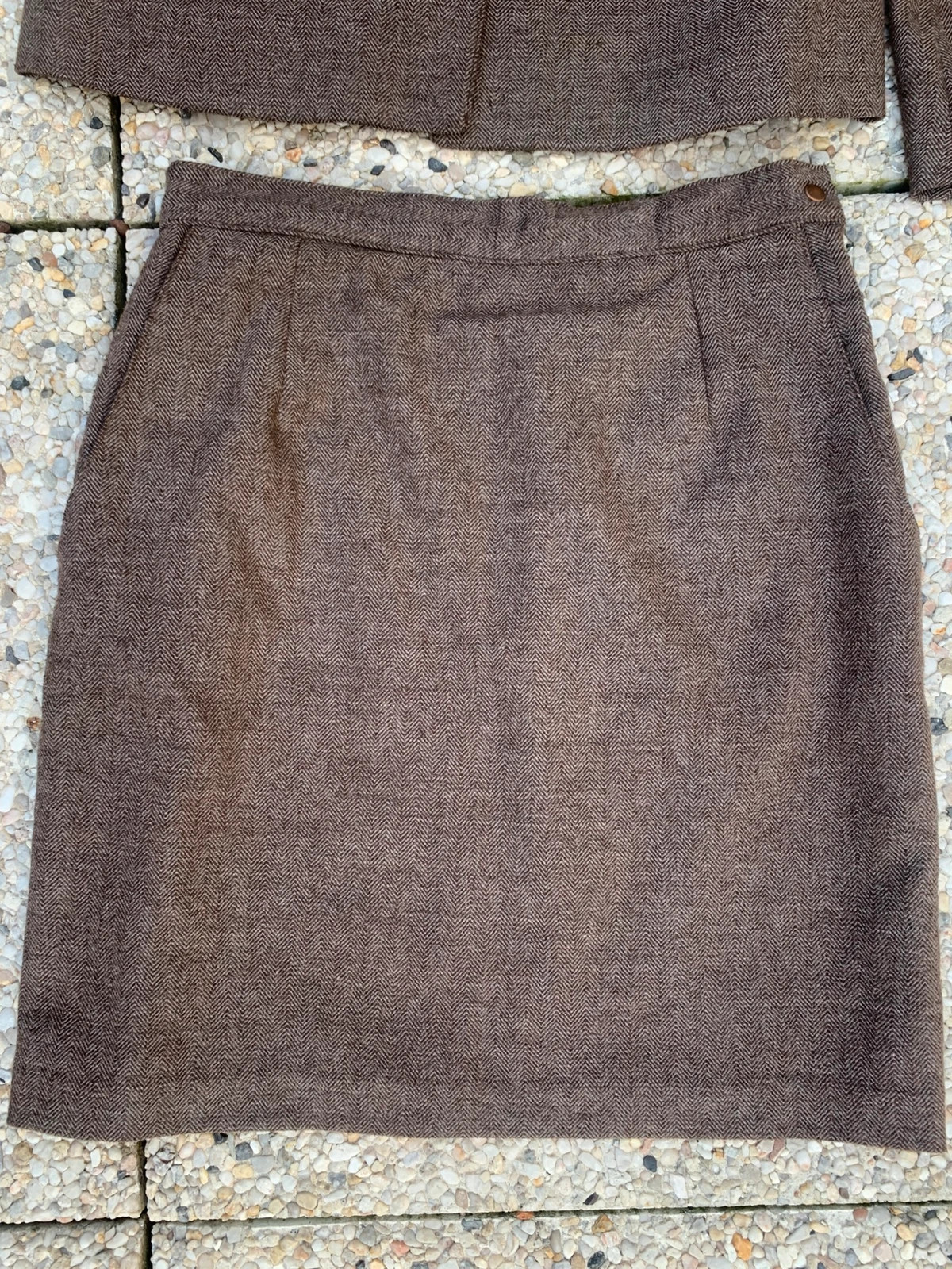 Ensemble tailleur vintage PRO-MOD marron chevrons veste + jupe T36 – Promod – taille S / 36 / 8 3