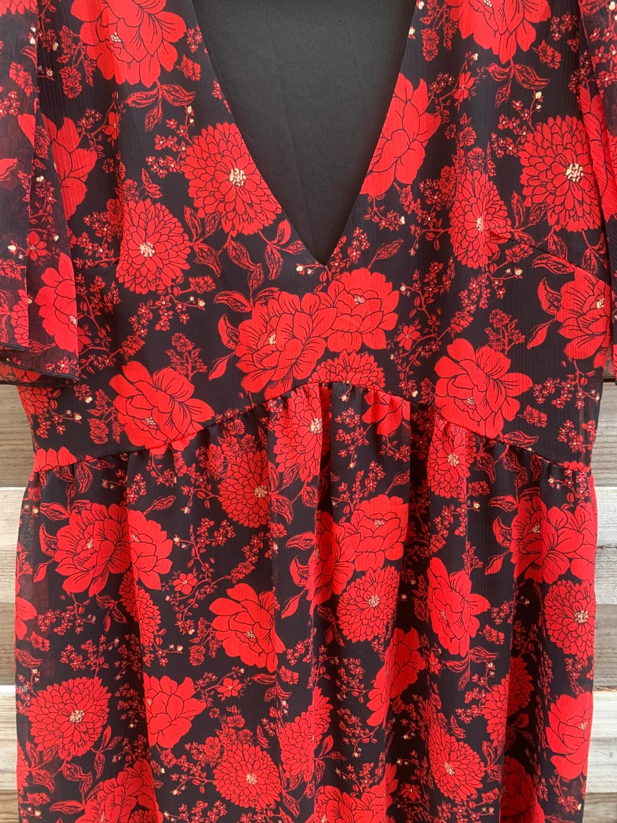 Robe Edji T36 fleurie rouge & noire – Fluide – Fabriquée en France – EDJI – taille S / 36 / 8 4