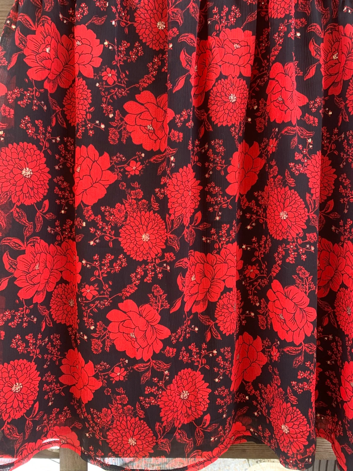 Robe Edji T36 fleurie rouge & noire – Fluide – Fabriquée en France – EDJI – taille S / 36 / 8 5