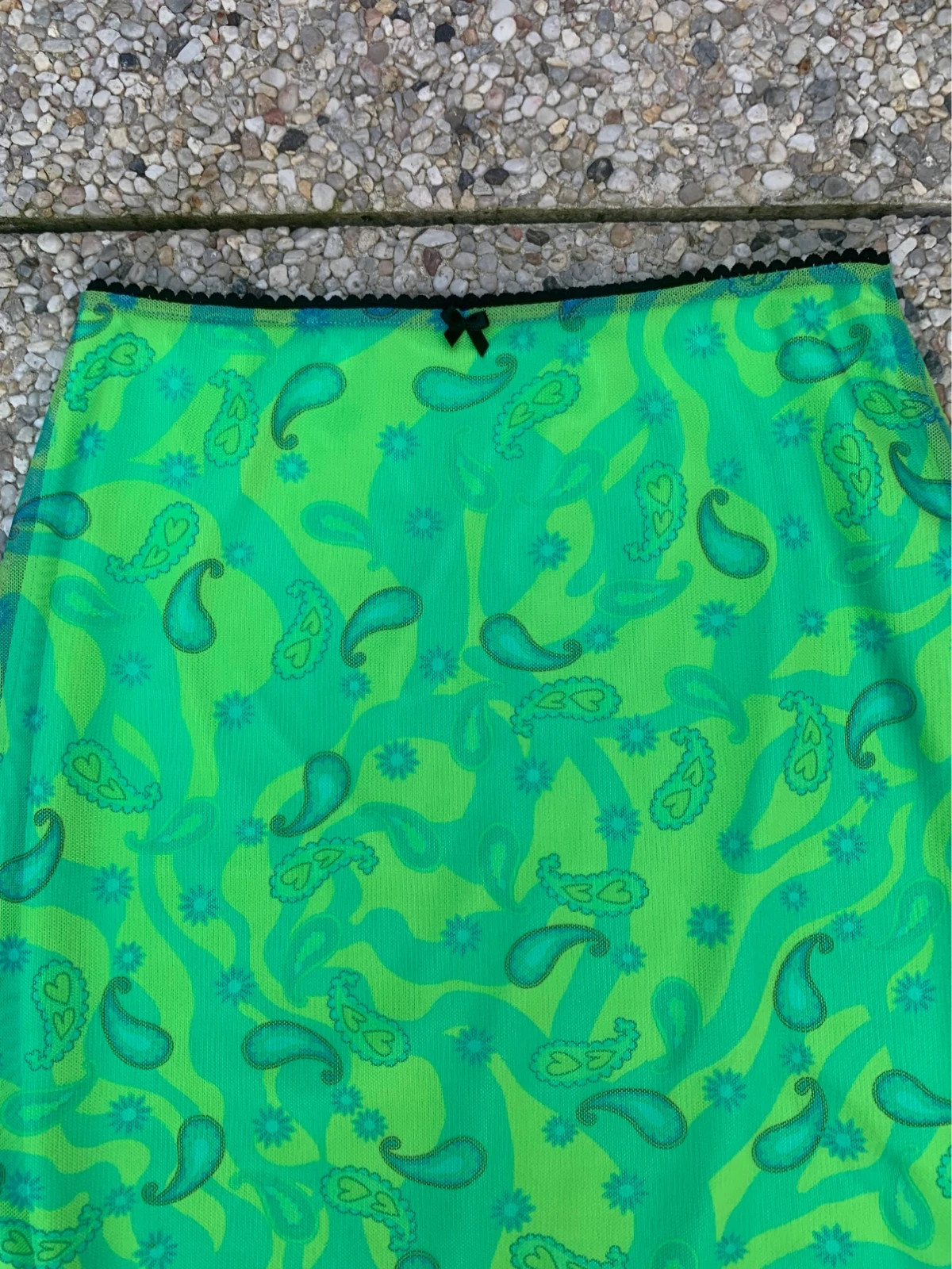Jupe longue Y2K verte fluo en résille imprimé paisley taille S – doublée – années 2000 – taille S / 36 / 8 2