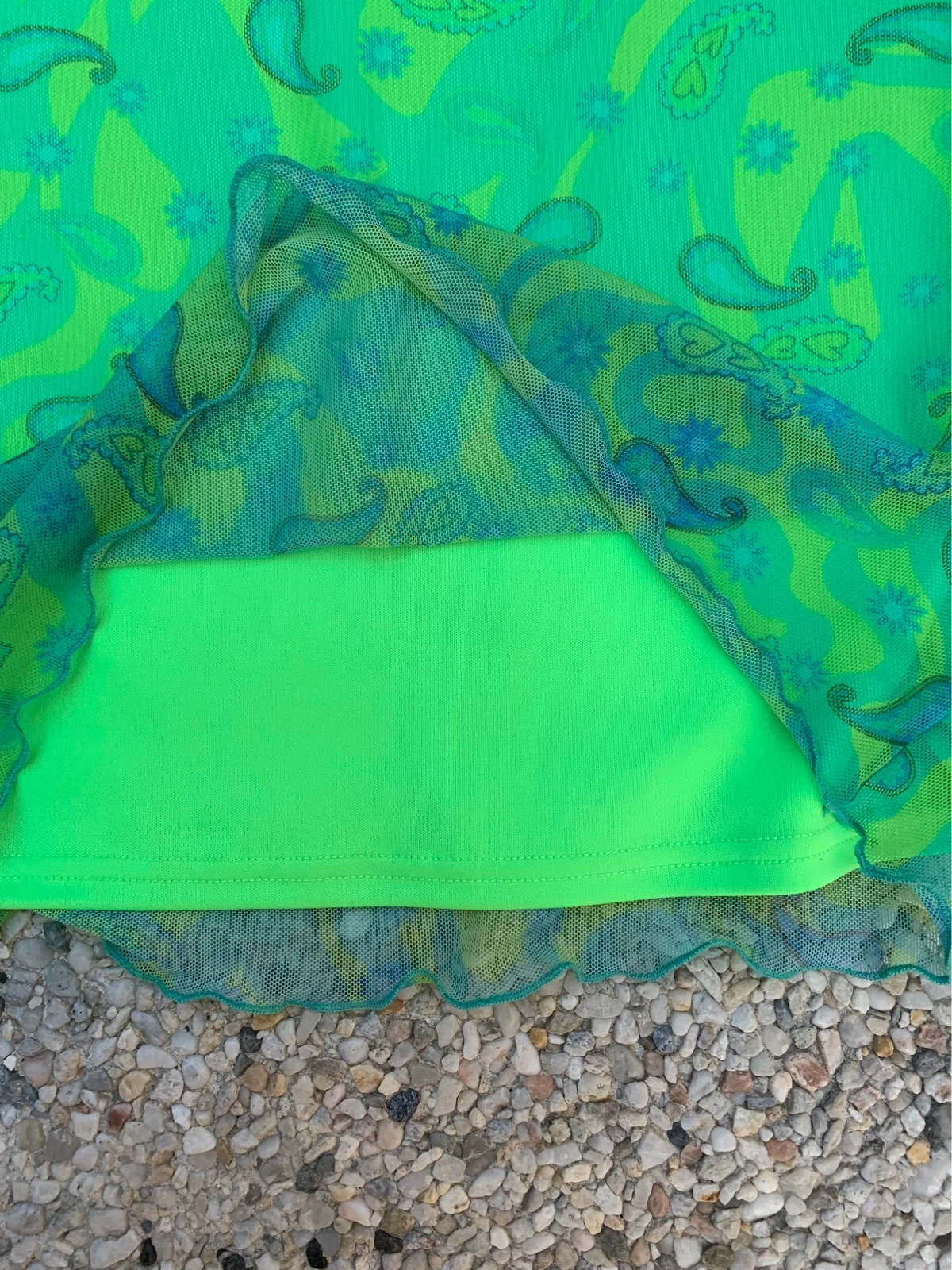 Jupe longue Y2K verte fluo en résille imprimé paisley taille S – doublée – années 2000 – taille S / 36 / 8 4