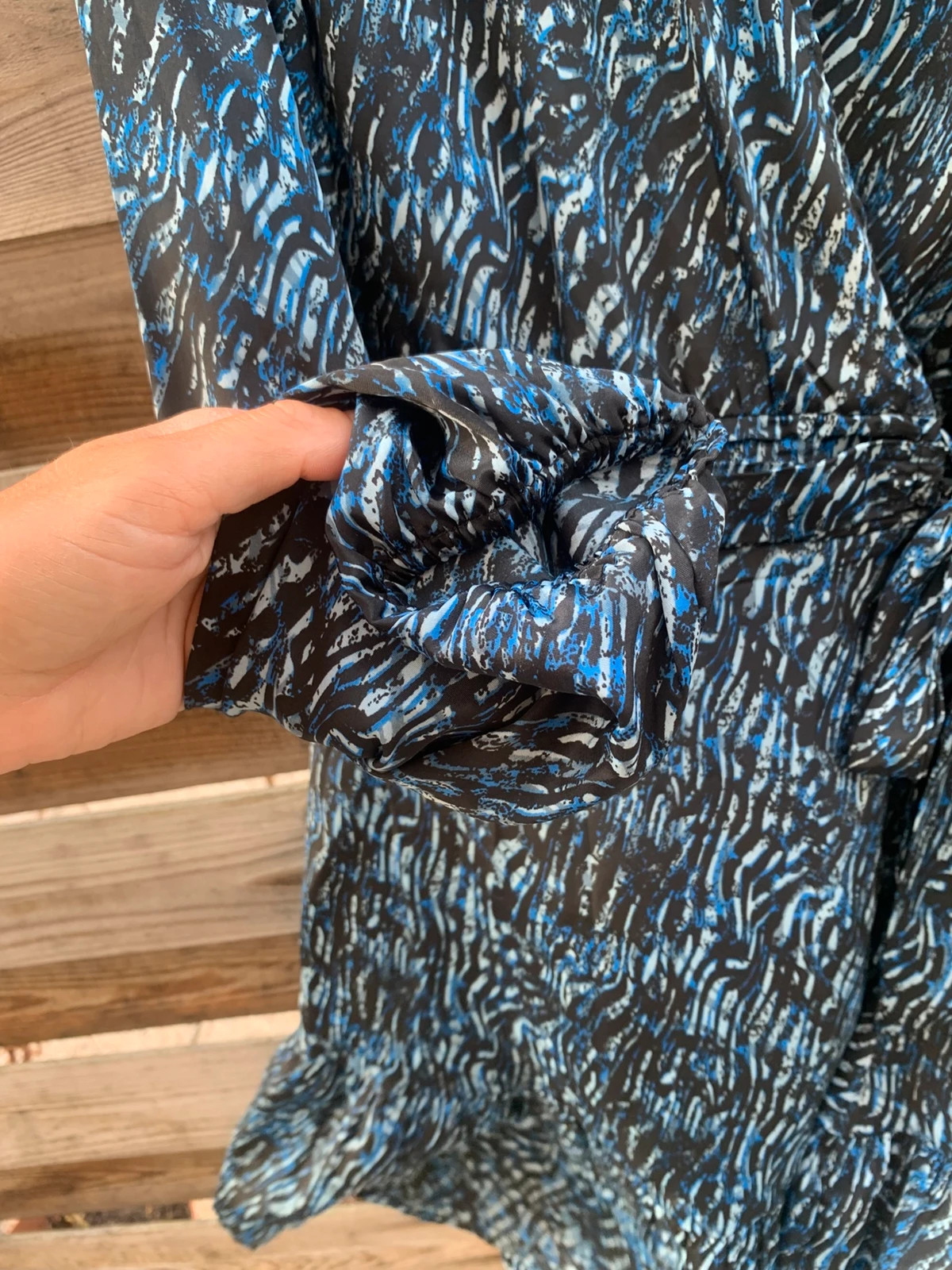 Robe portefeuille La City T36 bleu et noir imprimé – manches longues – comme neuve – La City – taille S / 36 / 8 4