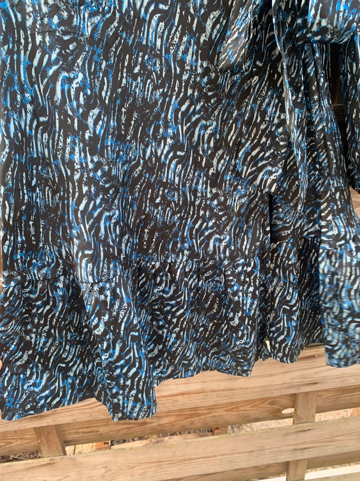 Robe portefeuille La City T36 bleu et noir imprimé – manches longues – comme neuve – La City – taille S / 36 / 8 5