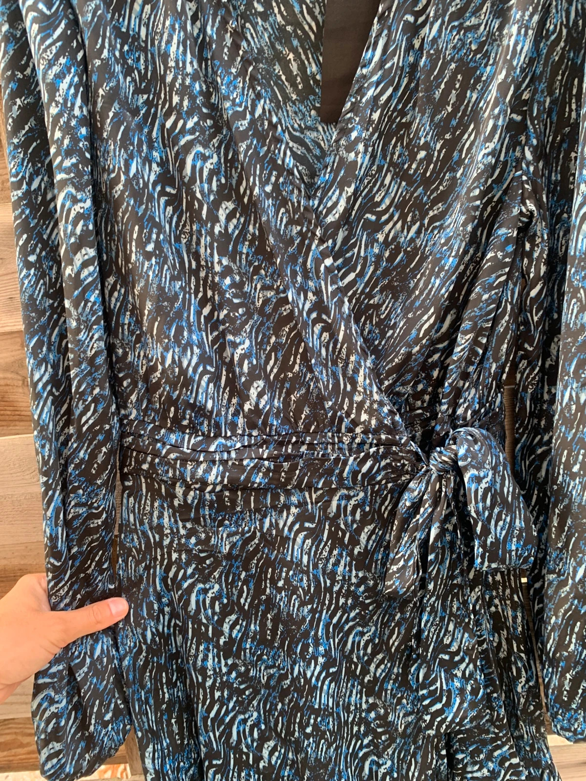 Robe portefeuille La City T36 bleu et noir imprimé – manches longues – comme neuve – La City – taille S / 36 / 8 3
