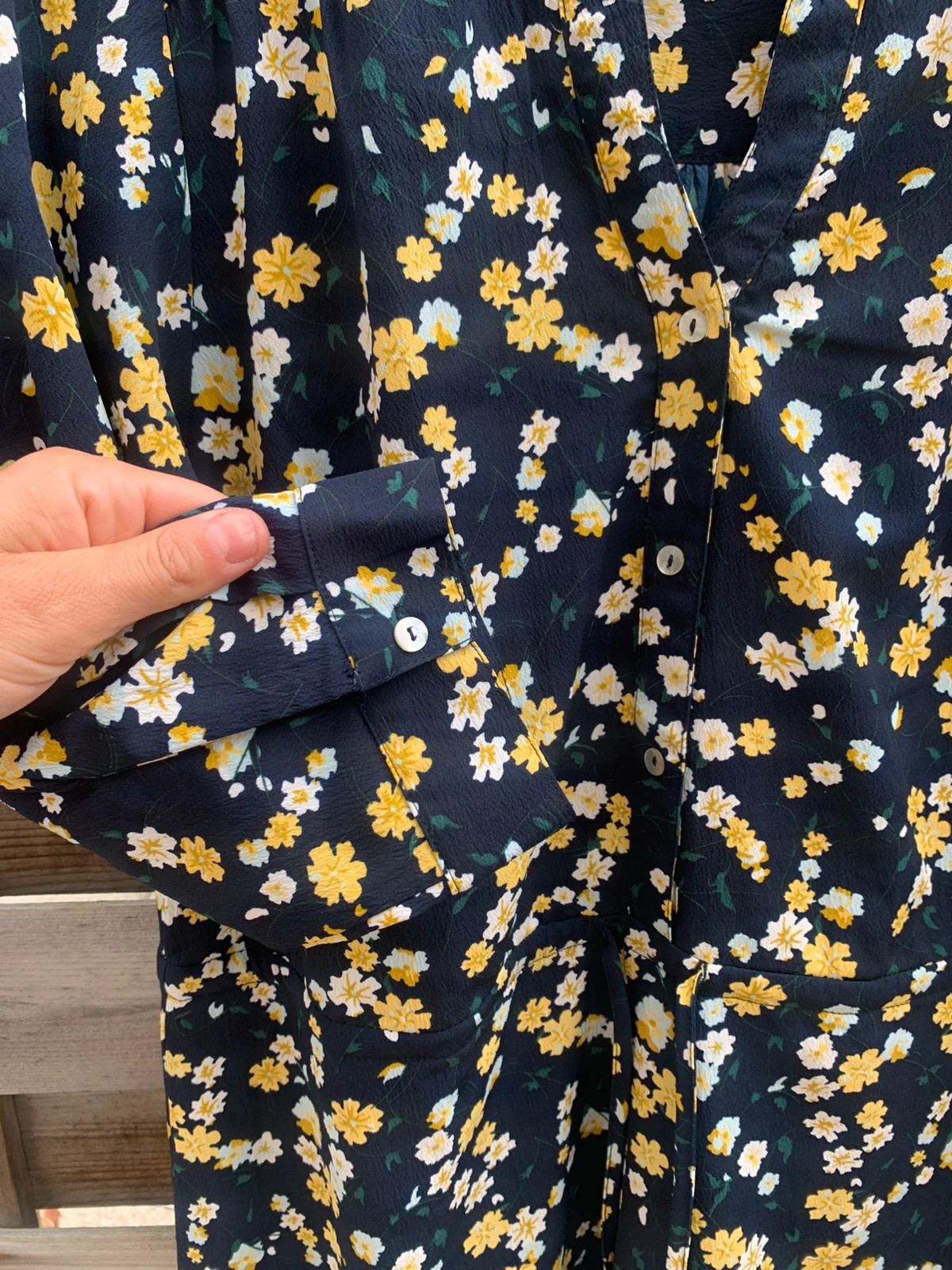 Robe Damart fleurie bleu marine & jaune – Taille 38 – Ceinture à nouer – Doublée – Damart – taille M / 38 / 10 3