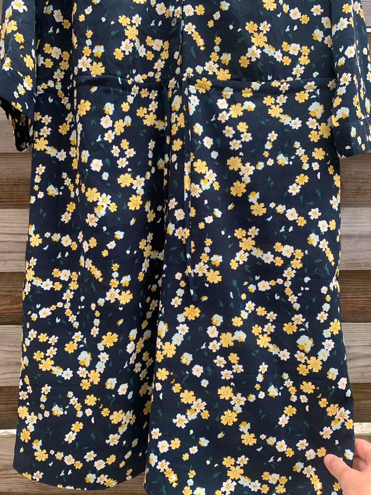 Robe Damart fleurie bleu marine & jaune – Taille 38 – Ceinture à nouer – Doublée – Damart – taille M / 38 / 10 5