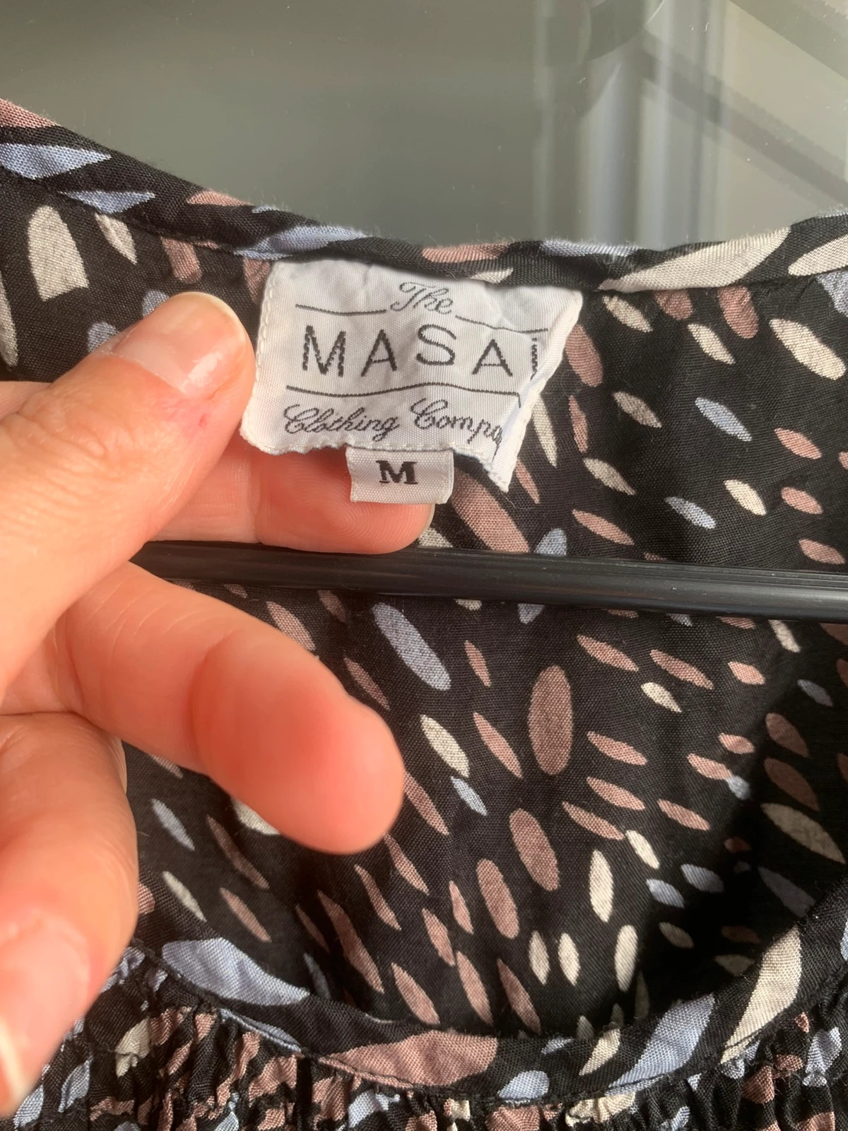 Robe Masai T.M en viscose – imprimé graphique noir, beige et bleu – coupe fluide – Masai – taille M / 38 / 10 3