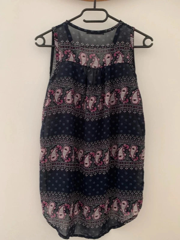 🌸 Blouse sans manches fluide motif paisley – bleu marine – S 🌸 – taille S / 36 / 8 4