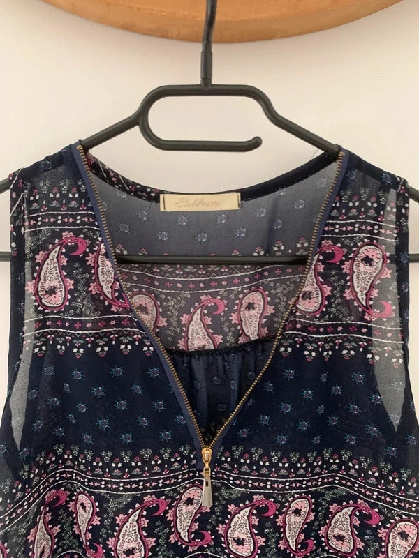 🌸 Blouse sans manches fluide motif paisley – bleu marine – S 🌸 – taille S / 36 / 8 2