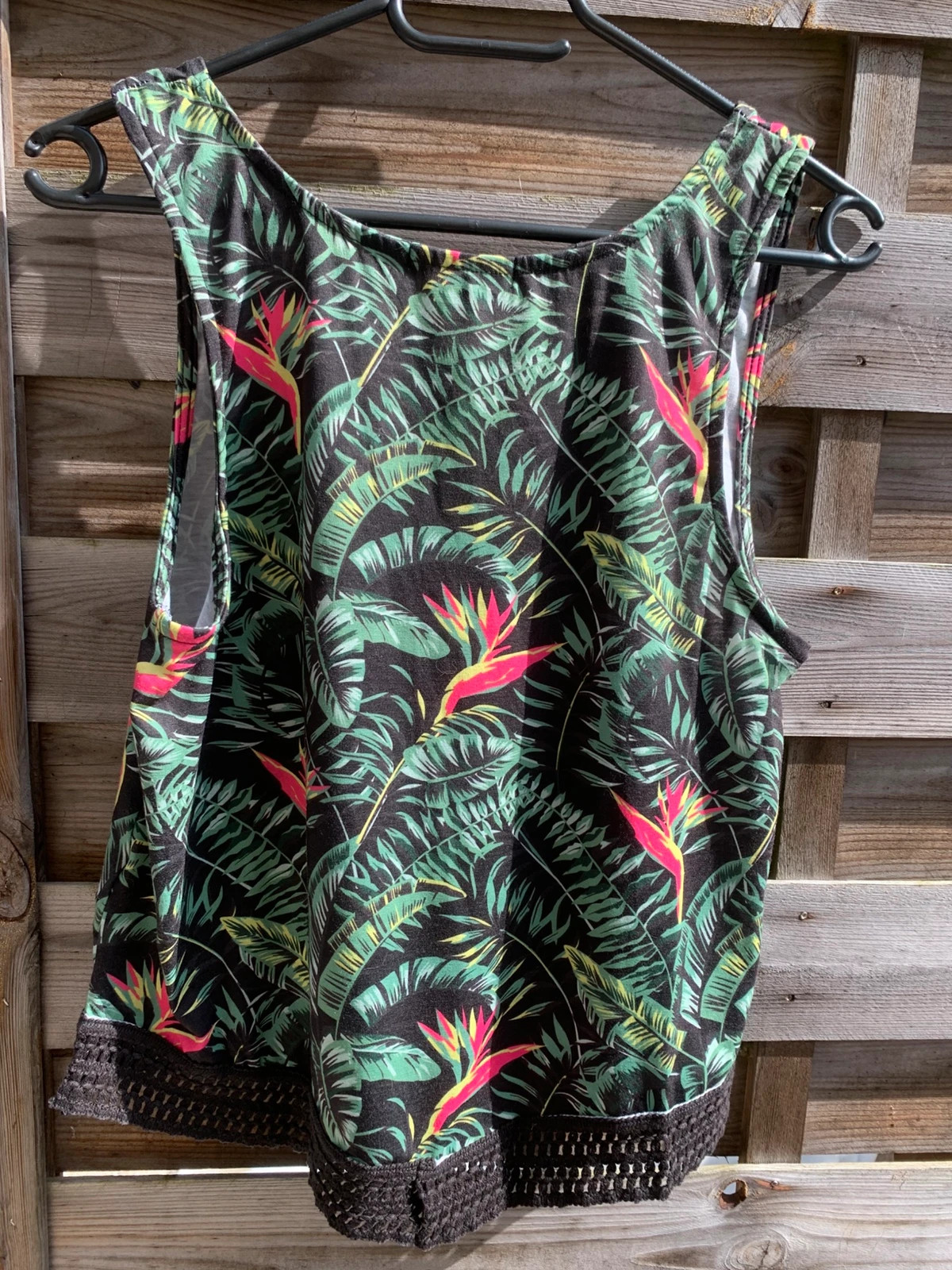 Débardeur tropical Jennyfer XS – motif jungle + détail crochet – Jennyfer – taille XS / 34 / 6 5