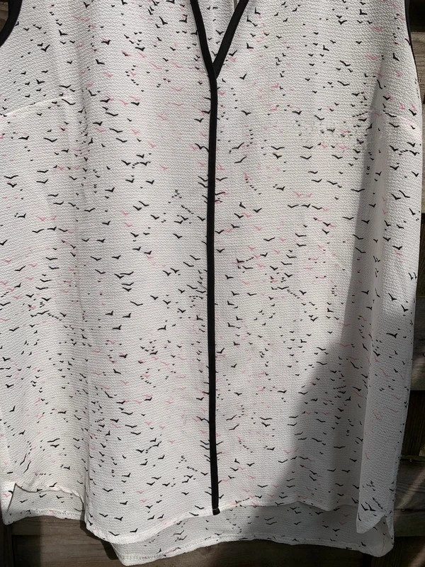 Blouse Camaïeu beige imprimée oiseaux col noir sans manches - S – Camaïeu – taille S / 36 / 8 3