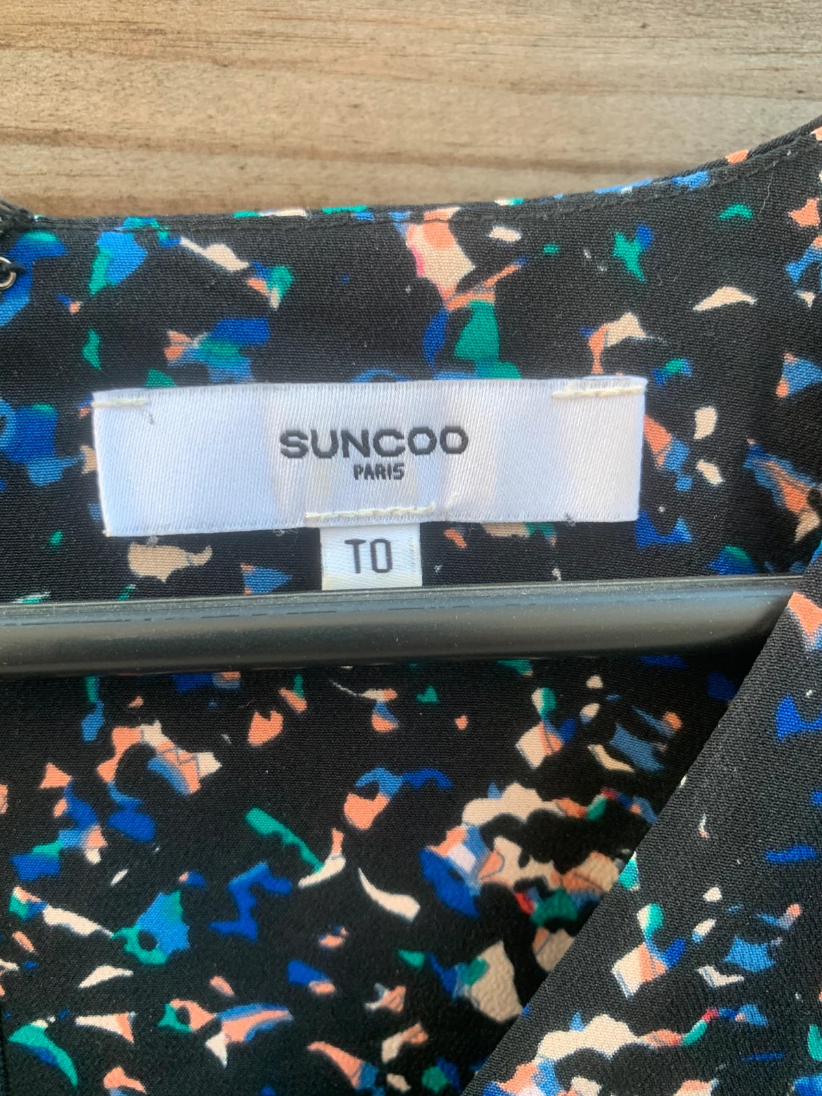 👗 Robe portefeuille Suncoo Paris noire imprimé multicolore manches 3/4 T0 / XS – suncoo – taille XS / 34 / 6 3