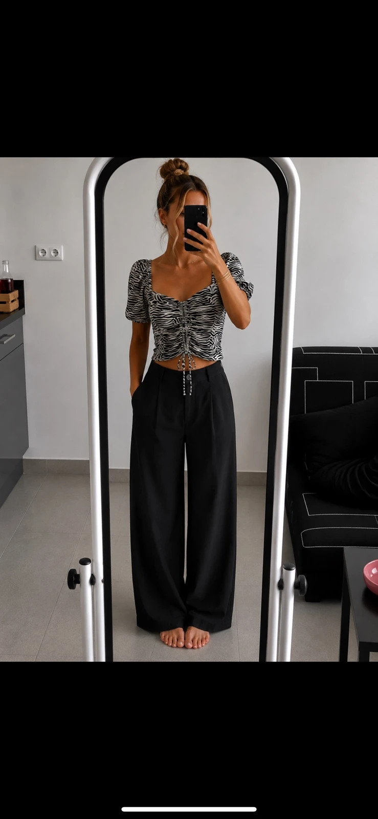 Top zébré noir & blanc Pimkie manches bouffantes – Pimkie – taille L / 40 / 12 2