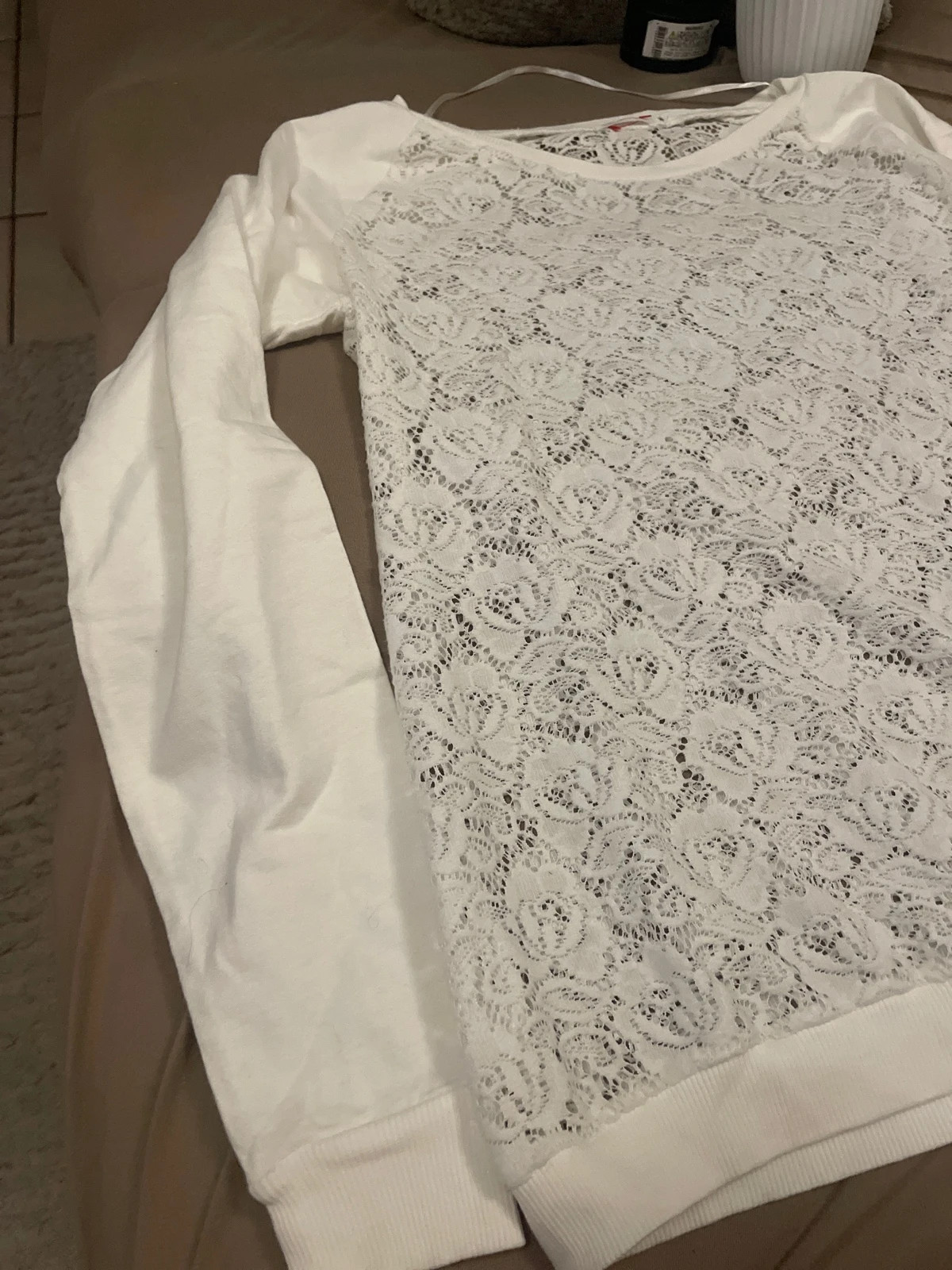 Sweat blanc en dentelle Monoprix Femme – 38/40 – Monoprix – taille M / 38 / 10 2