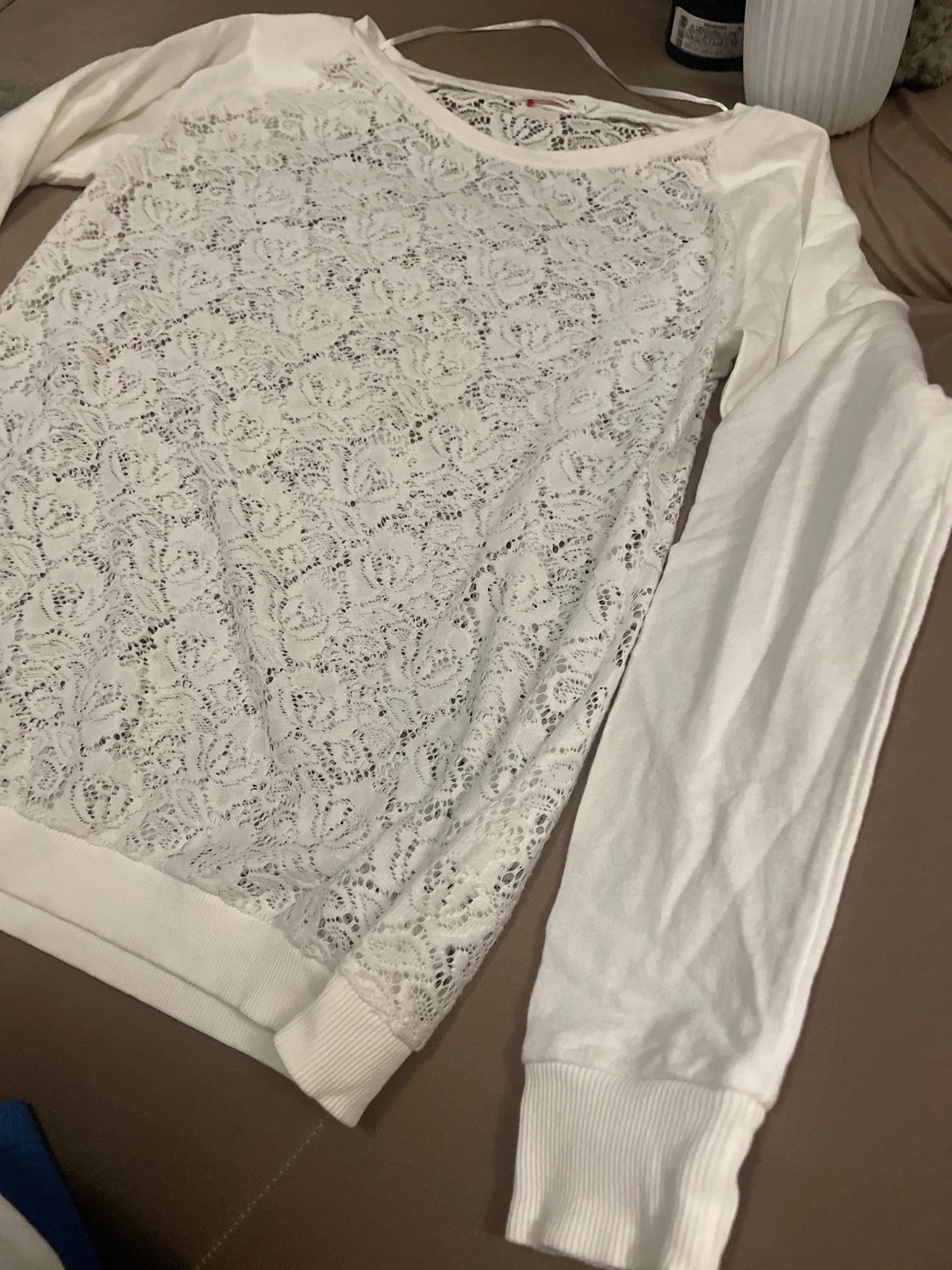 Sweat blanc en dentelle Monoprix Femme – 38/40 – Monoprix – taille M / 38 / 10 3