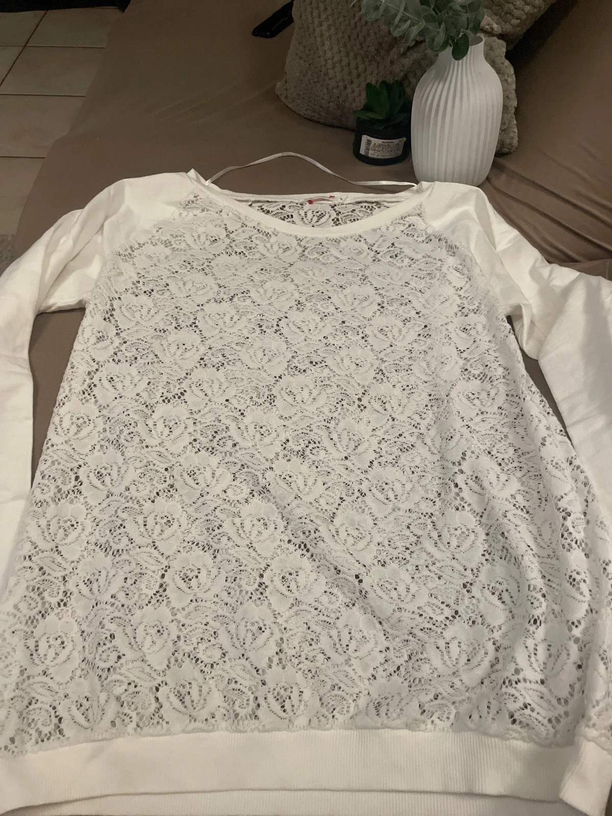 Sweat blanc en dentelle Monoprix Femme – 38/40