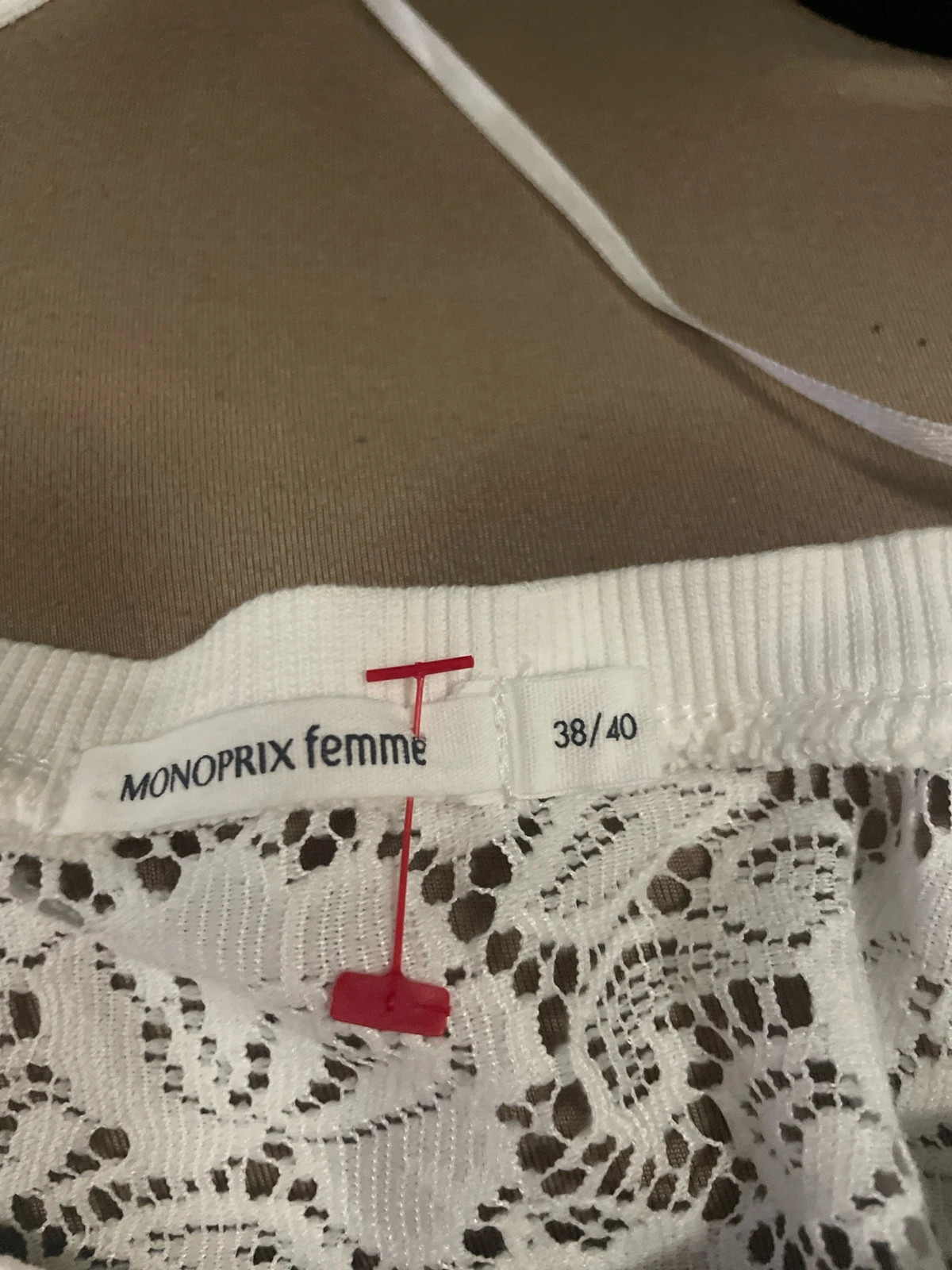 Sweat blanc en dentelle Monoprix Femme – 38/40 – Monoprix – taille M / 38 / 10 5