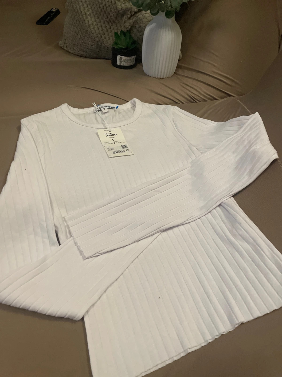 Haut blanc Jennyfer côtelé manches longues – – Jennyfer – taille S / 36 / 8 4