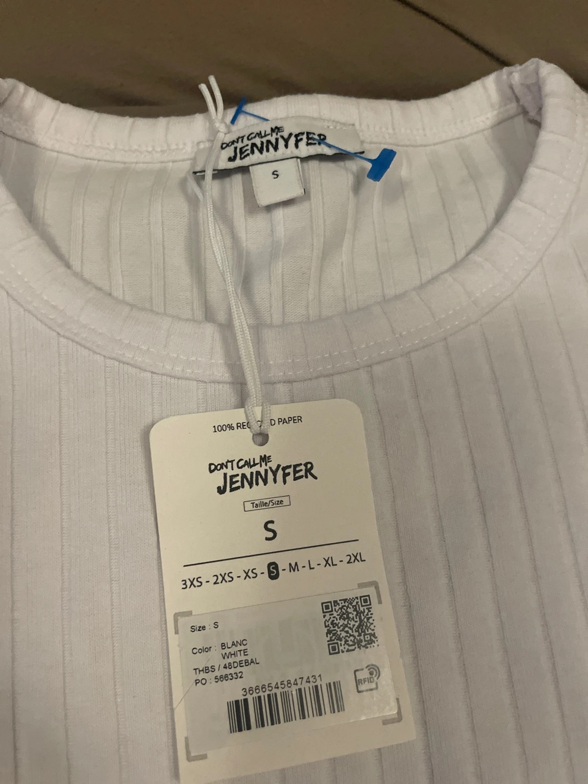 Haut blanc Jennyfer côtelé manches longues – – Jennyfer – taille S / 36 / 8 2