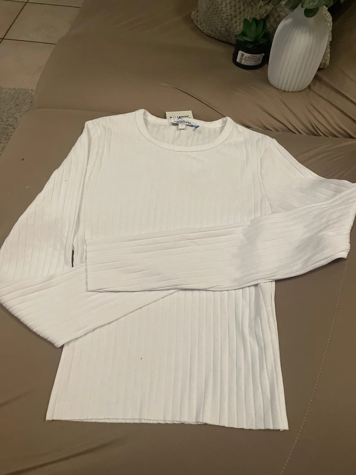Haut blanc Jennyfer côtelé manches longues – – Jennyfer – taille S / 36 / 8