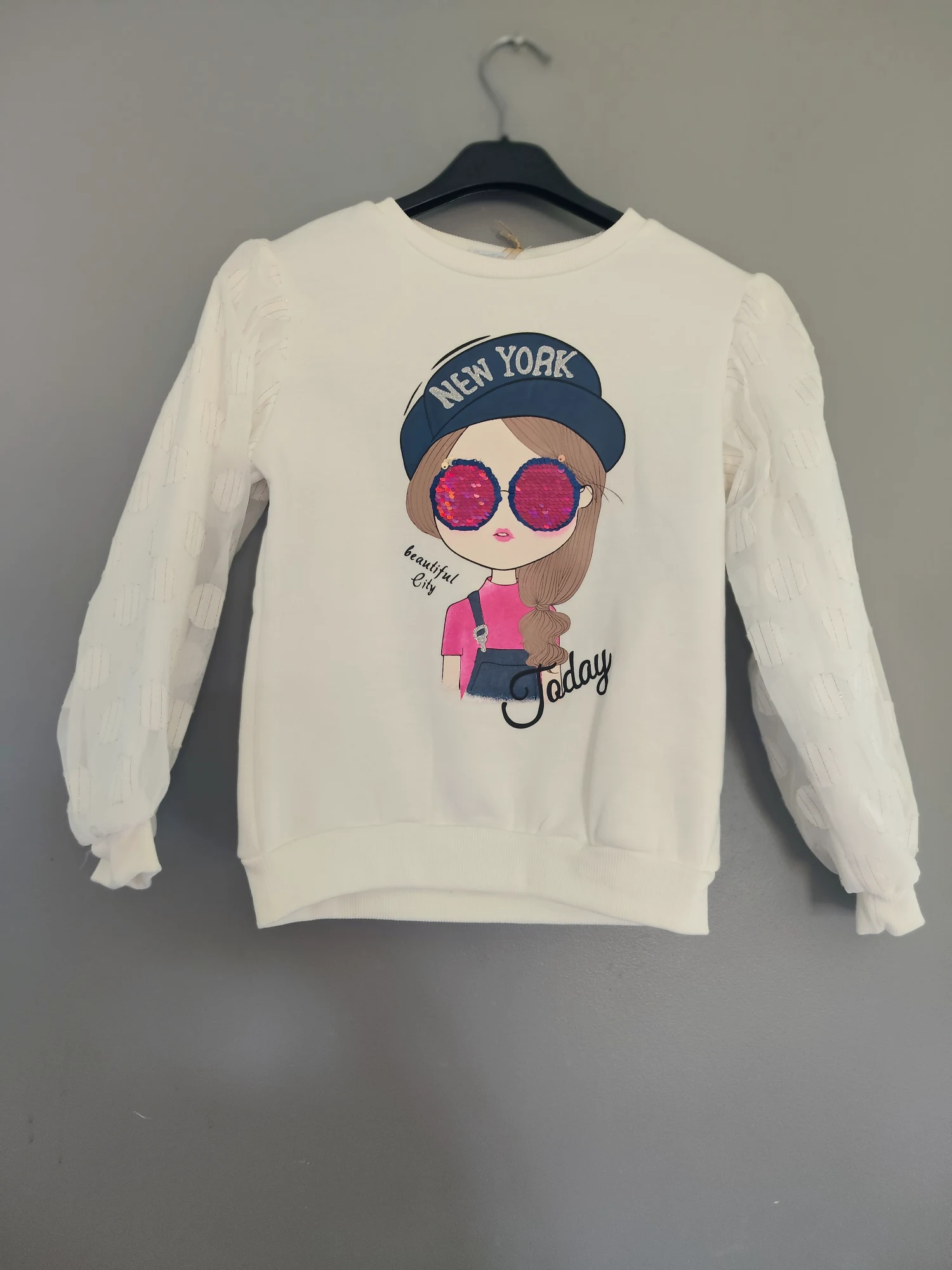 Sweat blanc fille imprimé fille New York