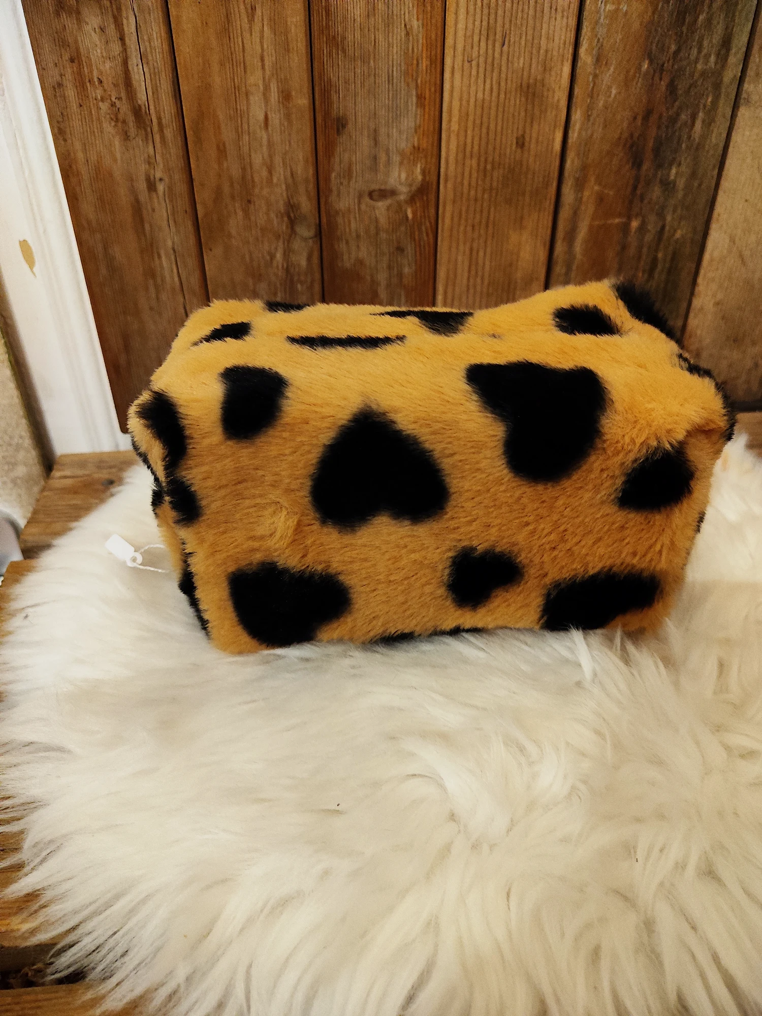 Trousse à maquillage en fausse fourrure léopard