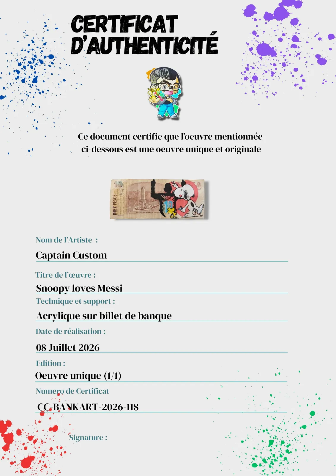 Billet Authentique Custom – Snoopy x Messi Edition – Captain Custom 4