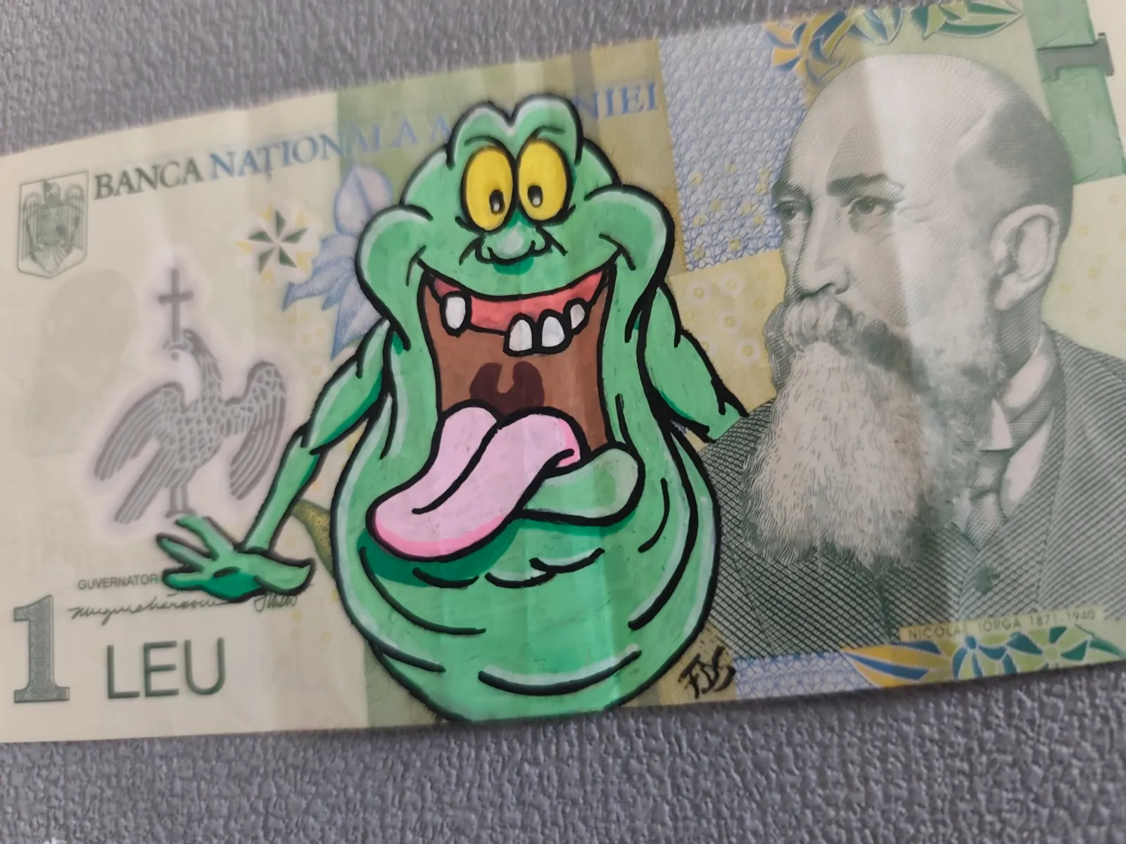 Œuvre Money Art "Bouffe tout mon argent" - Bouffe-tout sur billet de Roumanie – CAPTAIN CUSTOM 3