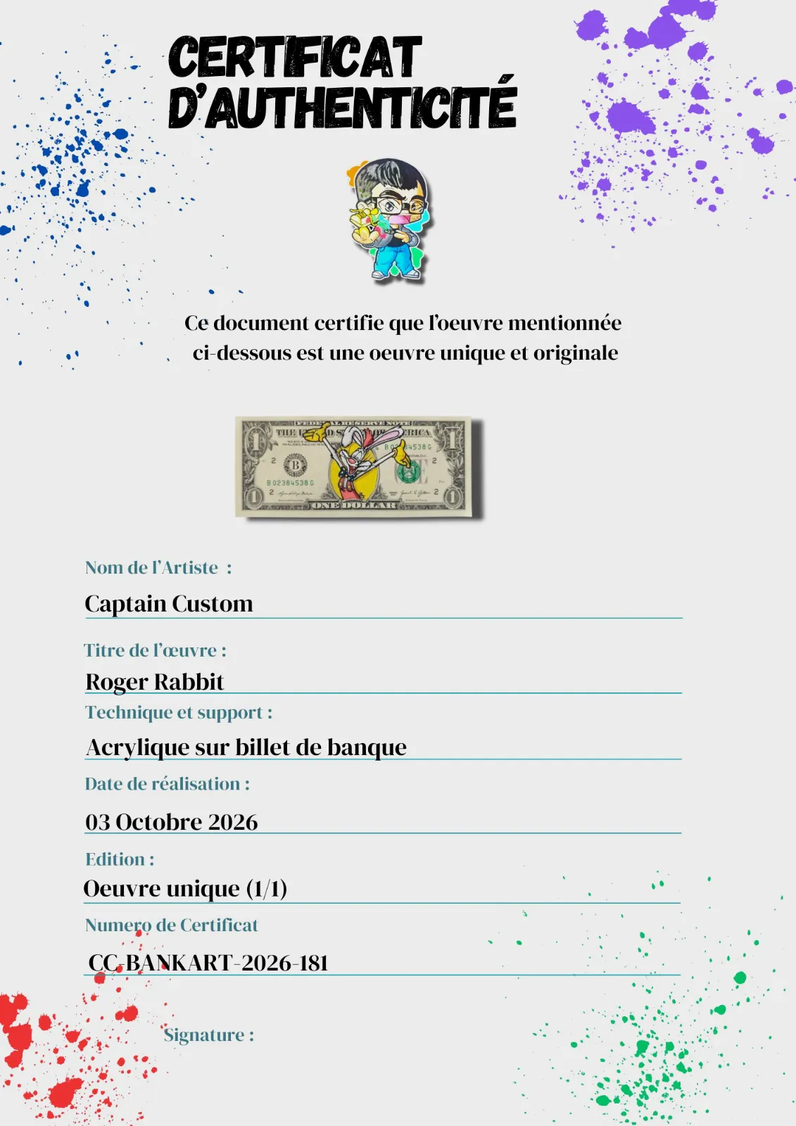 Billet Authentique Custom – USA & Roger Rabbit – Captain Custom 5