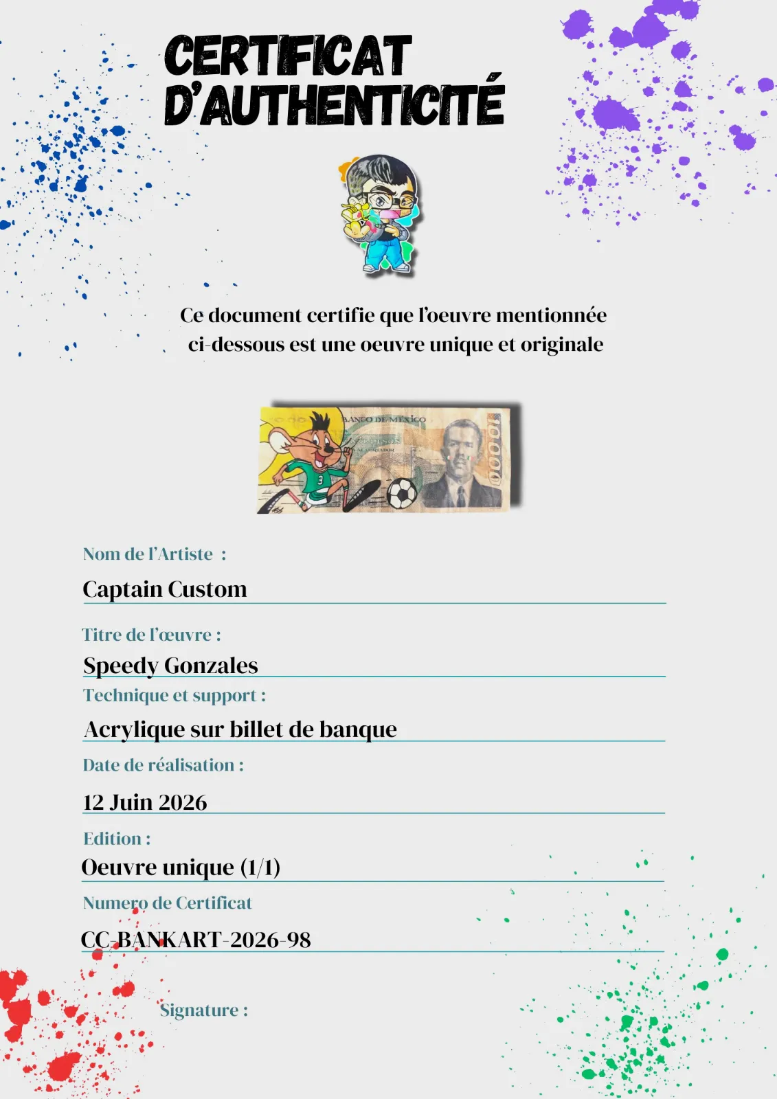 Billet Authentique Custom – Mexique & Speedy Gonzales – Captain Custom 3