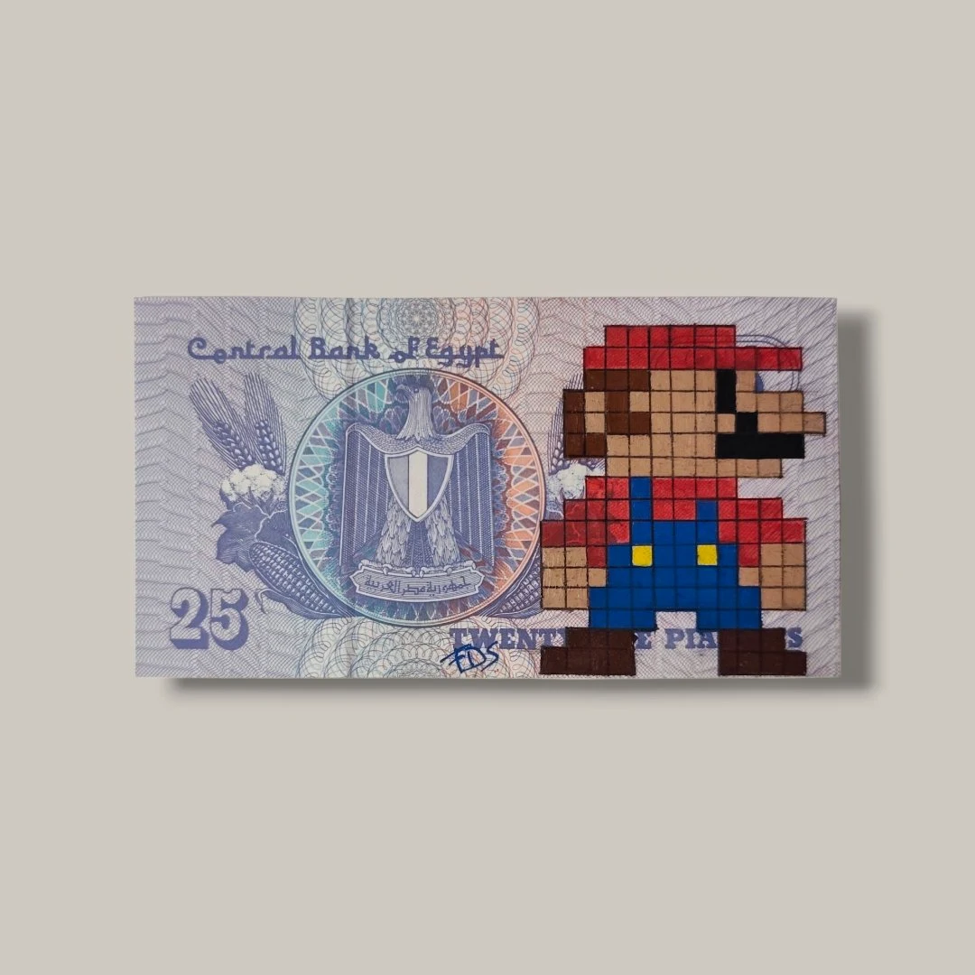 Billet Authentique Custom – Égypte & Mario Pixel Art 8-Bit