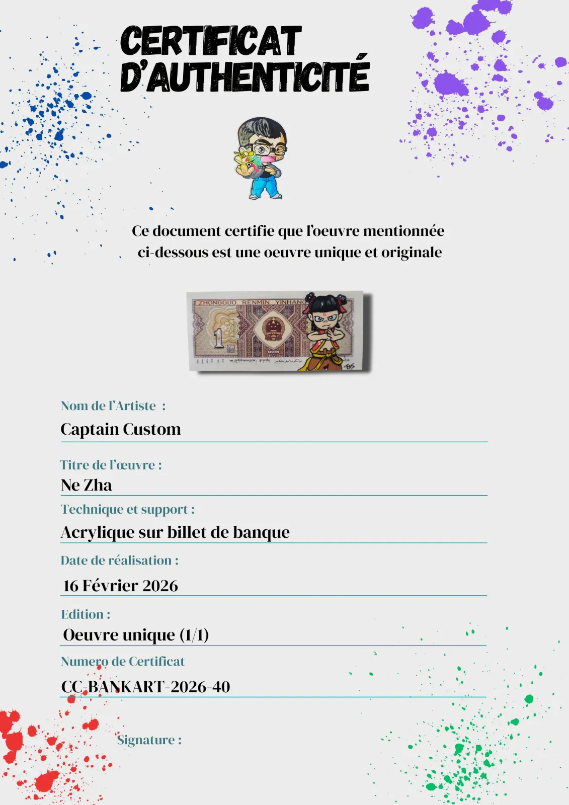 Billet Custom – Nezha (1 Fen / Renminbi de Chine) – CAPTAIN CUSTOM 4