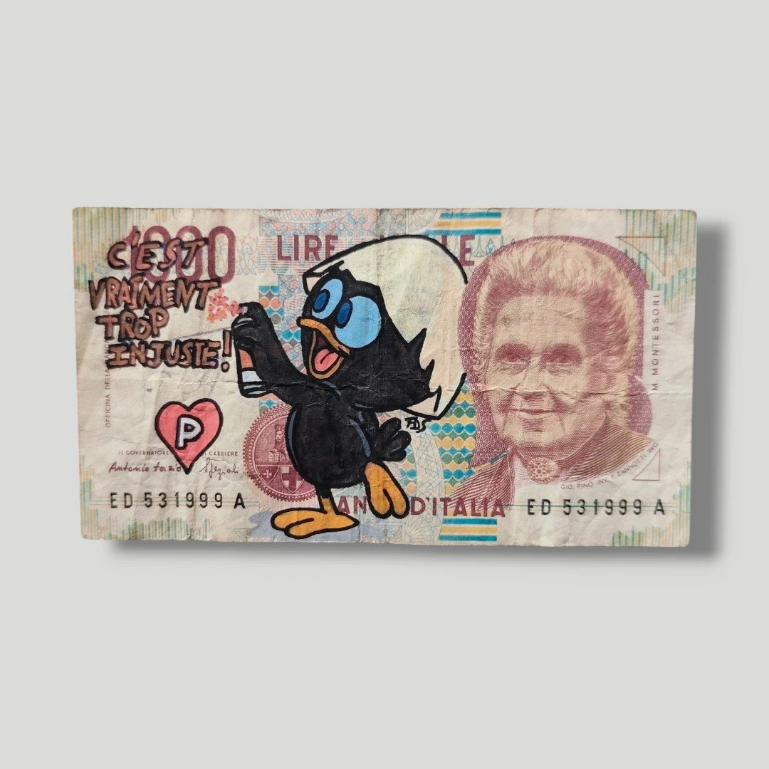 Calimero - Money Art & Street Art sur Billet de 1000 Lire
