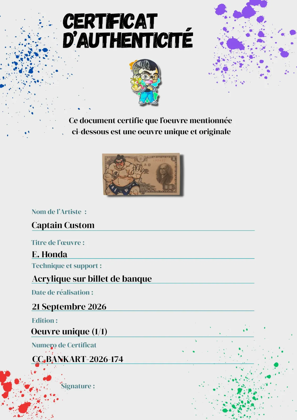 E. Honda (Street Fighter) – Création Pop Money Art sur Billet Japonais – captain custom 4