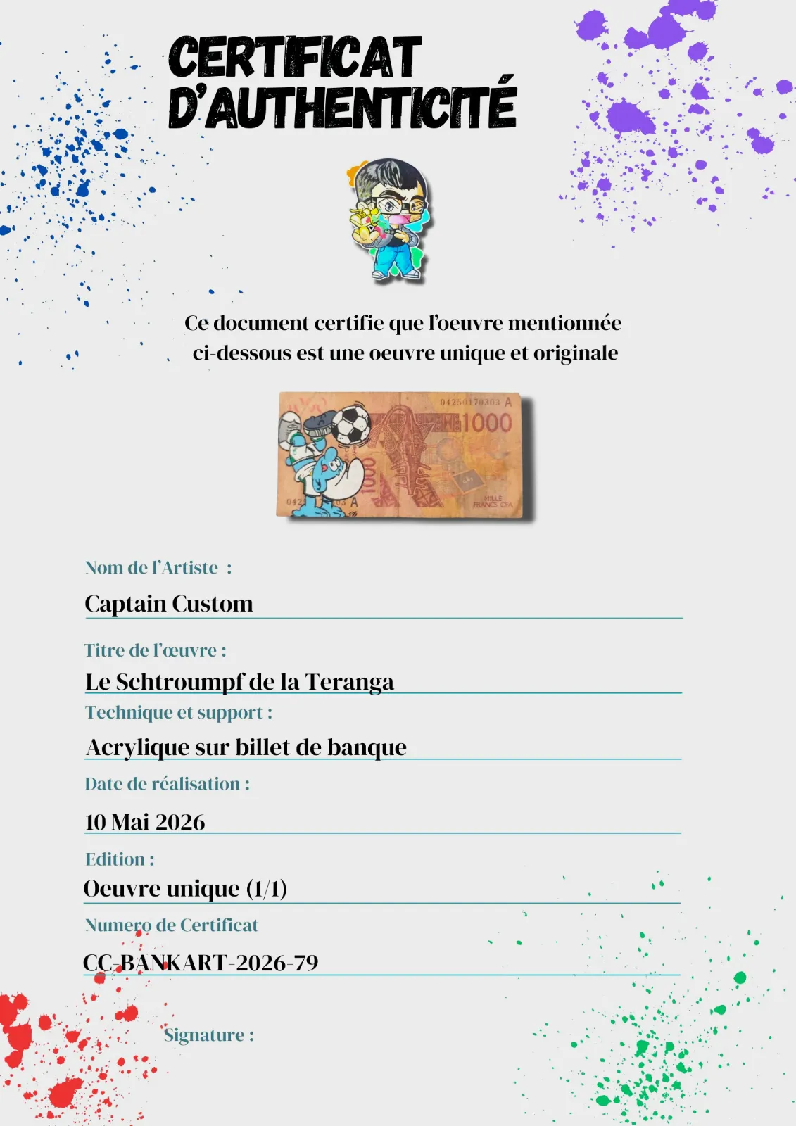 Billet Authentique Custom – Sénégal & Schtroumpf – Captain Custom 4