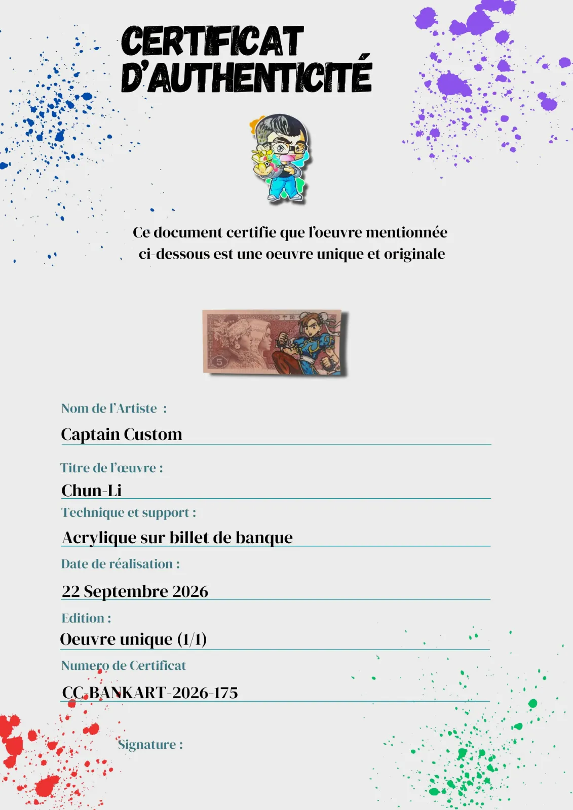 CHUN-LI sur Billet de Banque de Chine – CAPTAIN CUSTOM 4