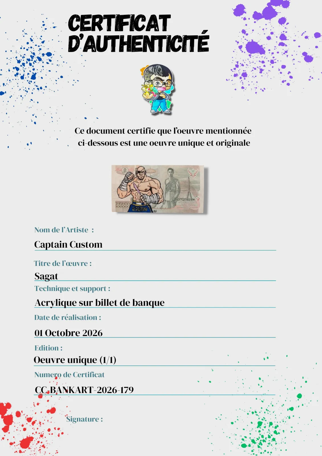 Création Pop & Money Art - Sagat (Street Fighter) sur Billet Thaïlandais – CAPTAIN CUSTOM 4