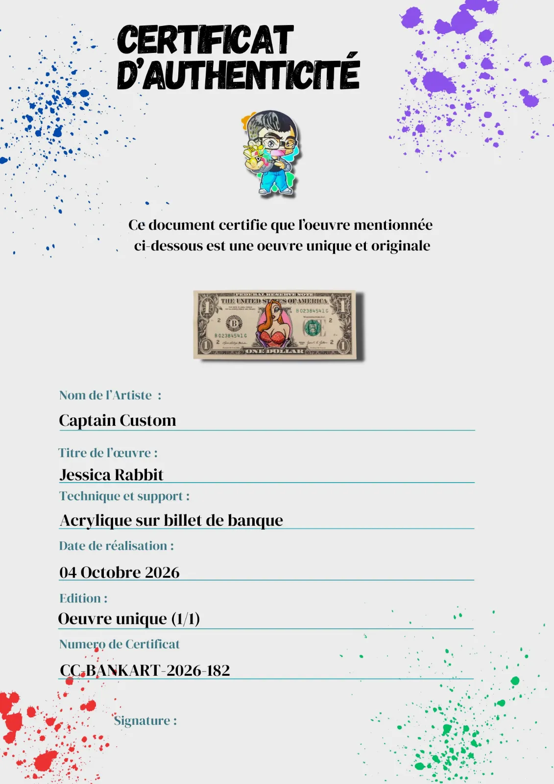 Billet Authentique Custom – USA & Jessica Rabbit – Captain Custom 4
