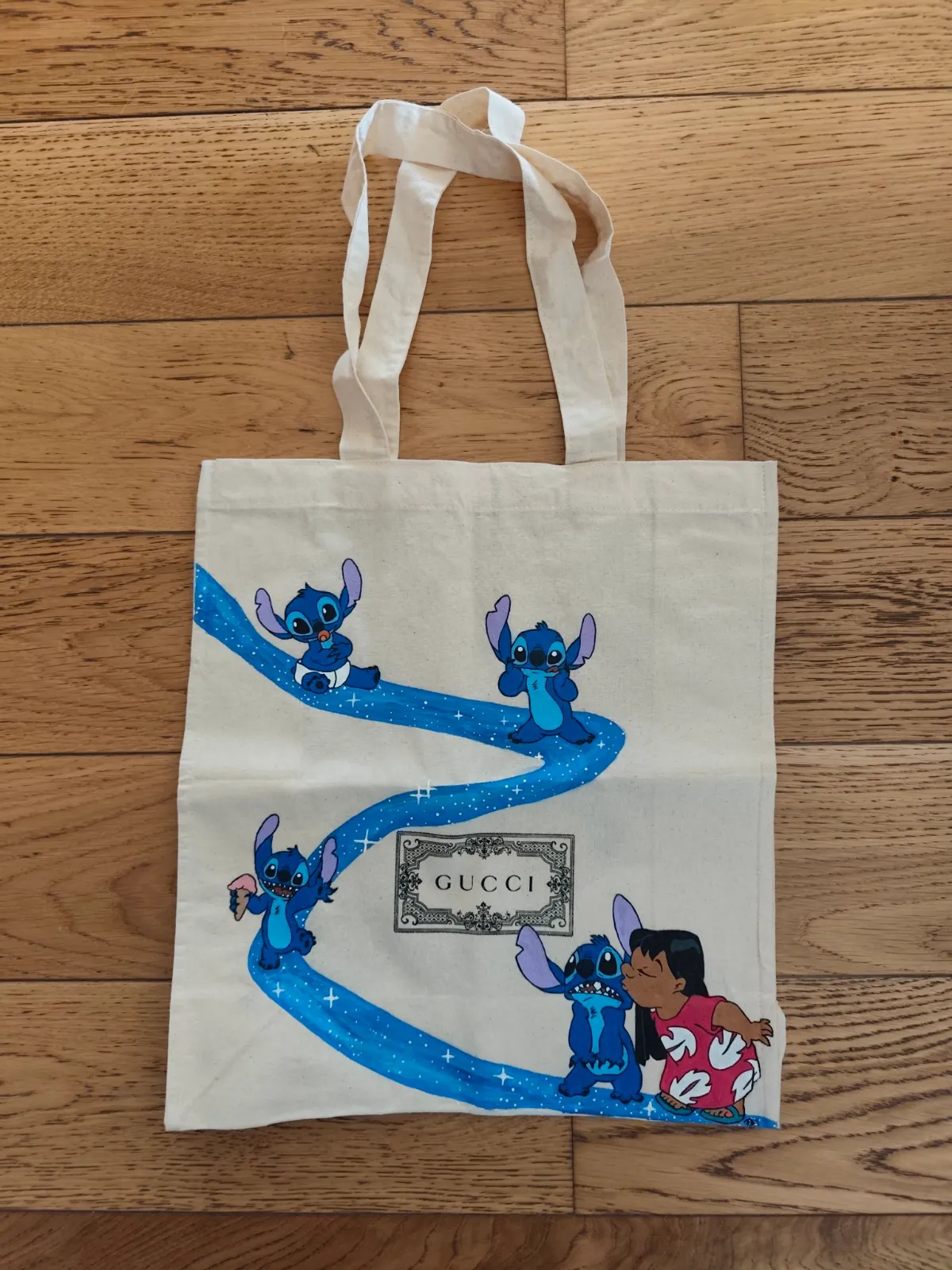 Tote Bag Custom – Stitch & Lilo / Disney x Gucci Style (Peinture Recto/Verso) – captain custom 4