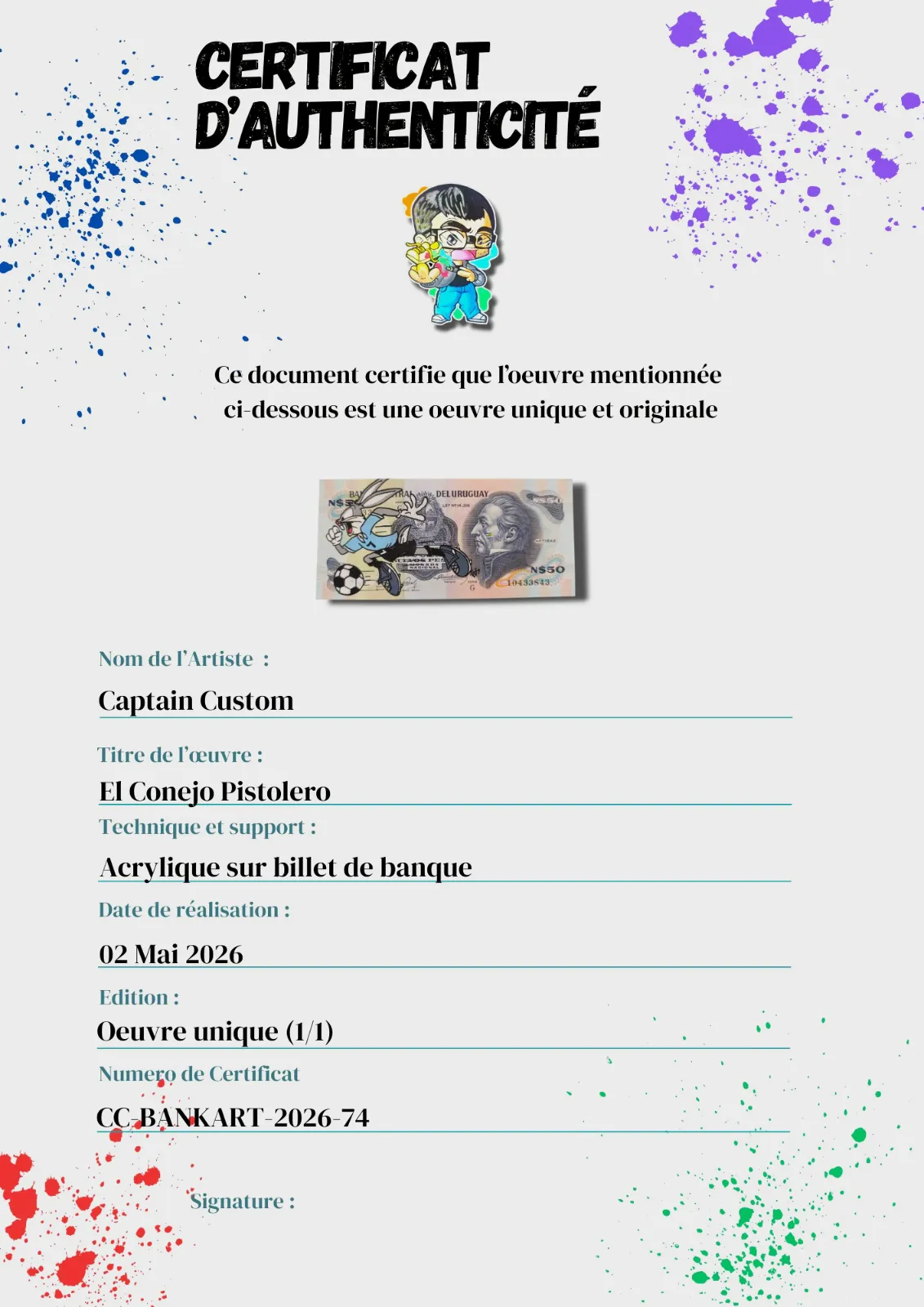Billet Authentique Custom – Uruguay & Bugs Bunny – Captain Custom 4